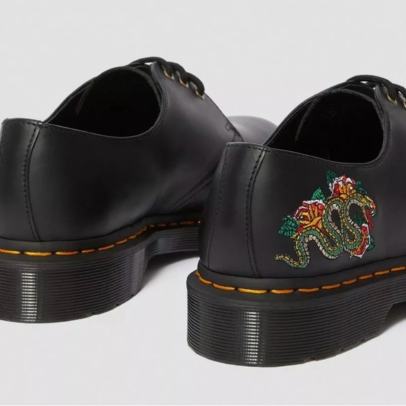 Dr. MARTENS 1461 SMOOTH LEATHER SNAKE EMBROIDERED SHOES Black Sz 6USM/7USL - Picture 4 of 9